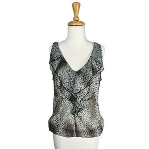 Wrapper Sleeveless Ruffle Front Animal Print Blouse Sz L  Sheer Leopard